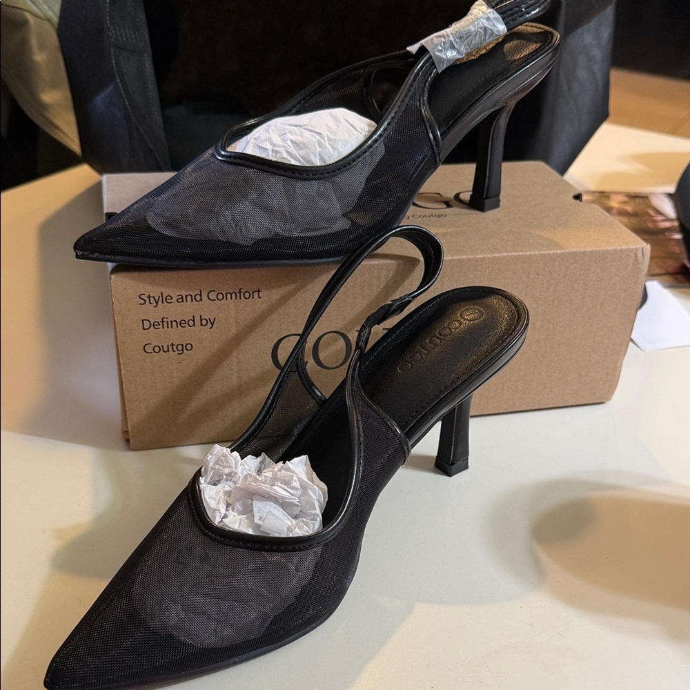 Coutgo Black Mesh Women's Heels